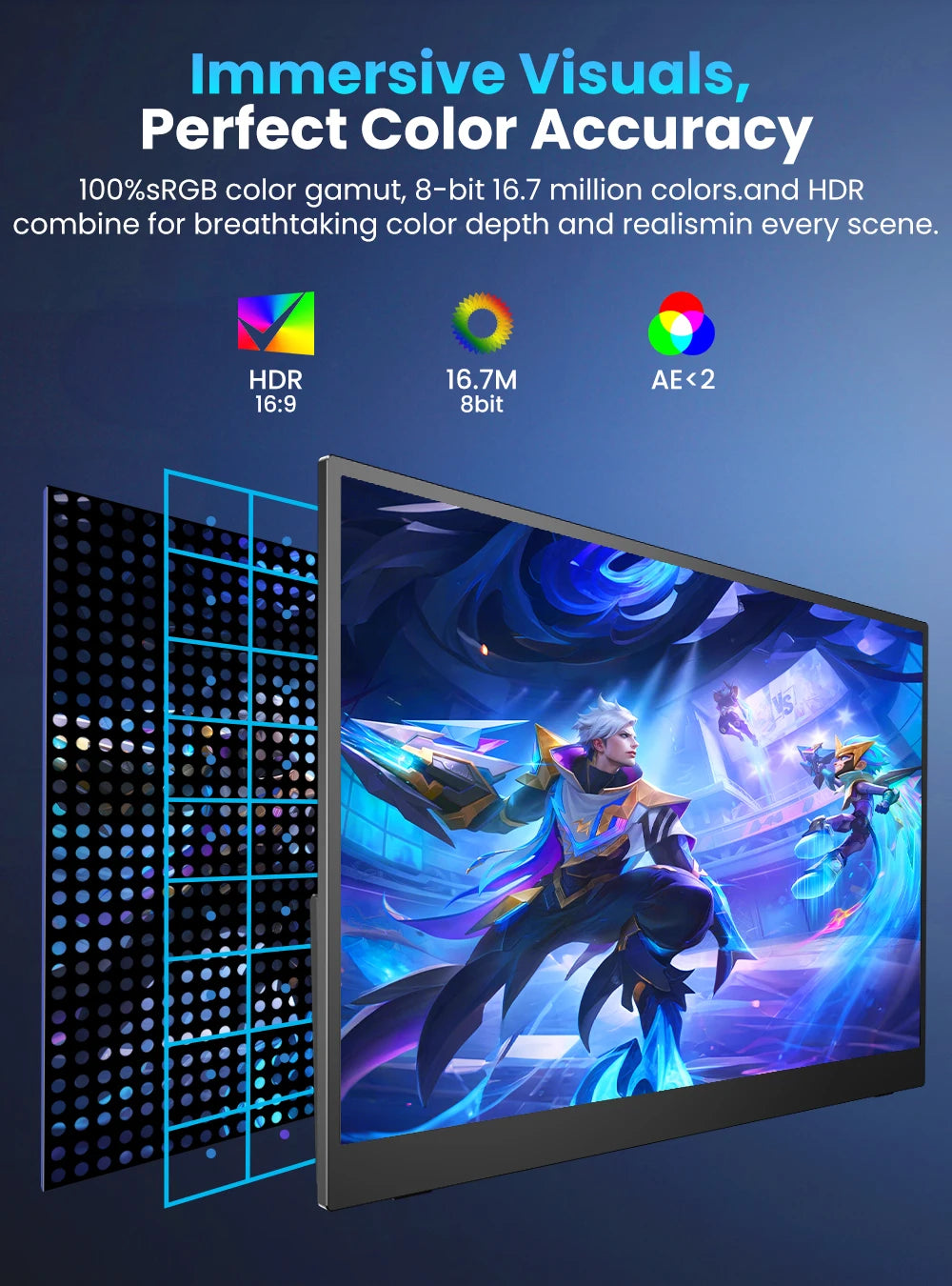 UPERFECT 17.3 Inch 2.5K 144Hz Gaming Portable Monitor 2560x1440P  Second Computer ScreenTravel Display For Laptop HDR With VESA