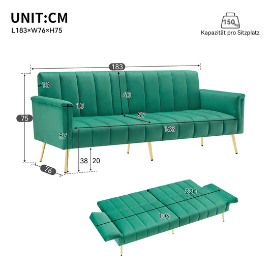 Velvet Slaapbank – Velours Bank – Vouwbed – Slaapbank Sofa – Zitbank – Verstelbare Rugleuning – Uitklapbaar Tot Bed 220x104 cm