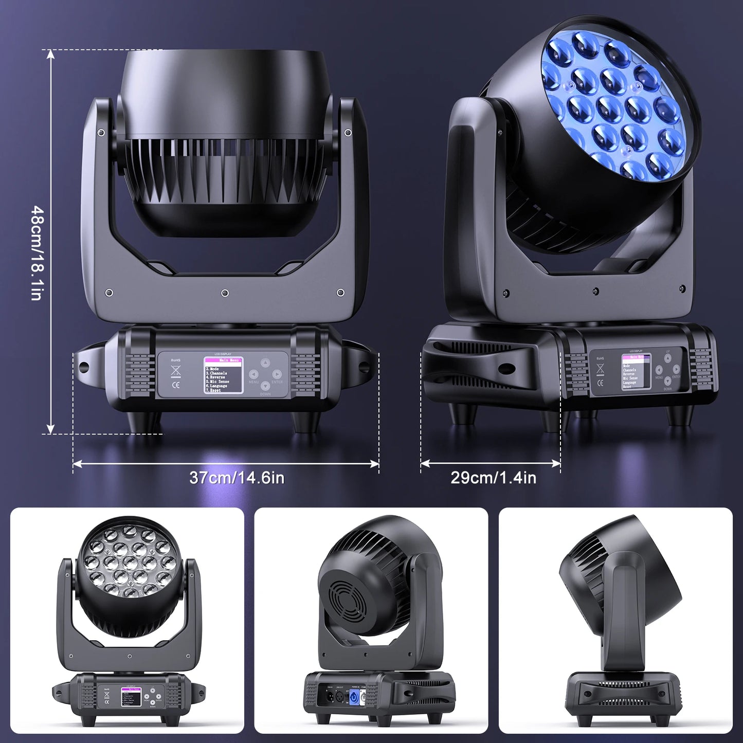 Moving Head Lichtset – DJ Verlichting – Podiumverlichting – RGBW LED Lamps – Zoom Effect – 4 Stuks EU Plug – 200W Vermogen – 7°-60° Zoomfunctie