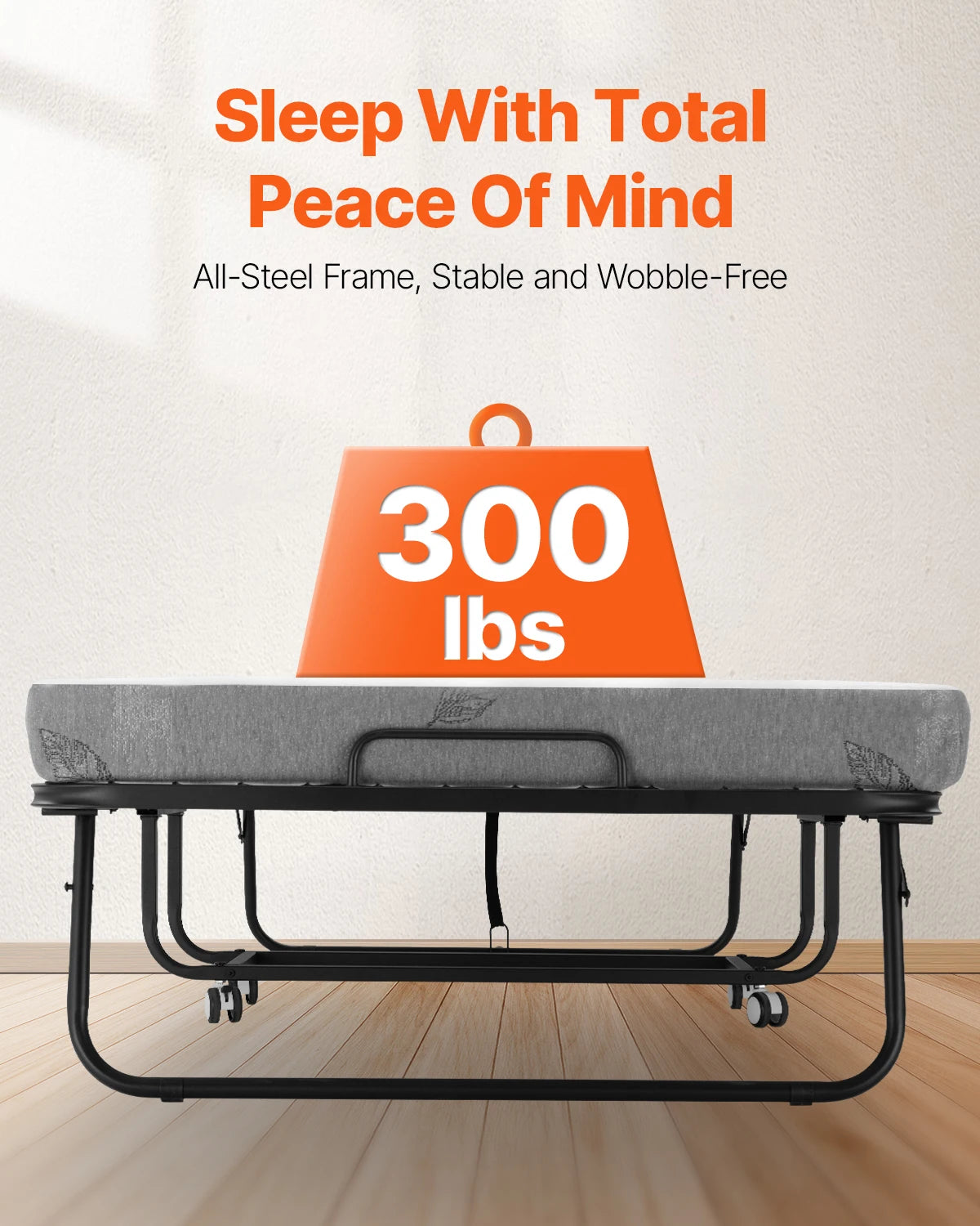 SucceBuy Rollaway Bed 38 in x 75 in Folding Bed with 4 in Memory Foam Mattress Portable Twin Size Roll Away Bed for Adults Guest