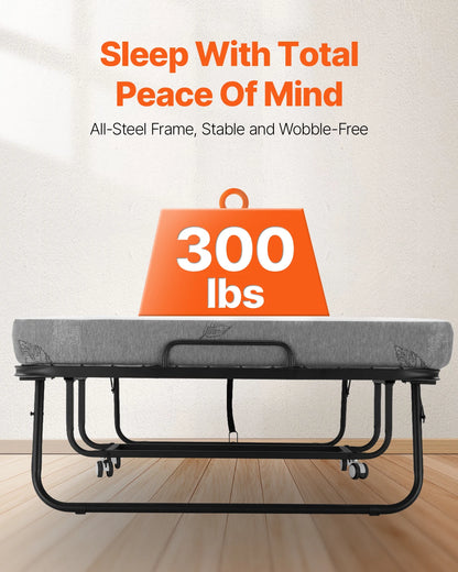 SucceBuy Rollaway Bed 38 in x 75 in Folding Bed with 4 in Memory Foam Mattress Portable Twin Size Roll Away Bed for Adults Guest