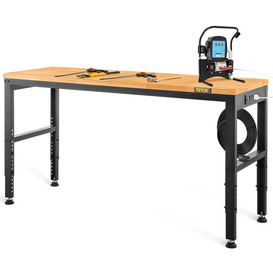 Bureautafel - Bureautafel voor Volwassenen - Bureautafel voor Computer - Computer Tafel - Laptoptafel - Robuuste werkbank - Verstelbare hoogte - Eikenhout - Hardhouten blad - Werktafel - 72x25 inch zonder wielen