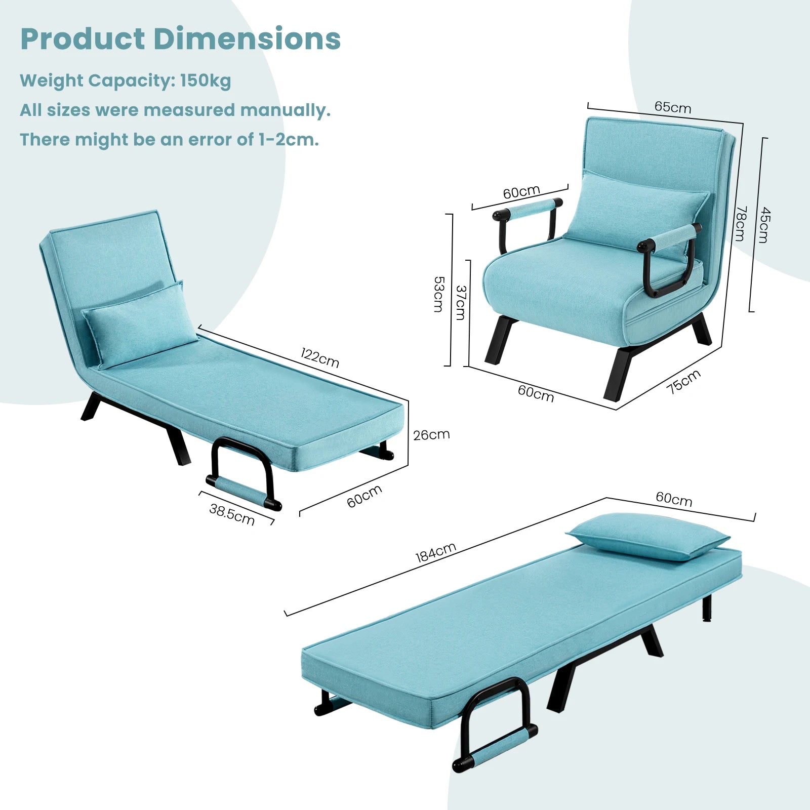 Slaapbank - Slaapfauteuil - Slaapstoel - Inklapbare Slaapbank - Opvouwbare Stoel - 3-in-1 - met Fauteuil - Linnen Bekleding - Kussen - Verstelbare Rugleuning - Grijs - QUORE