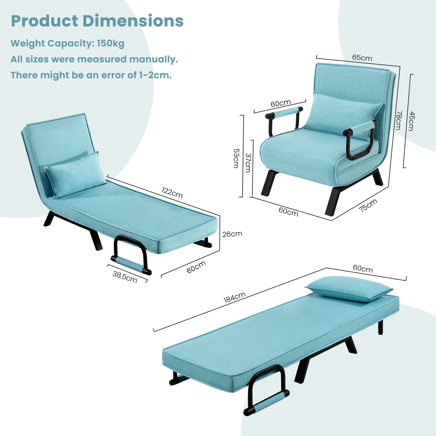 Slaapbank - Slaapfauteuil - Slaapstoel - Inklapbare Slaapbank - Opvouwbare Stoel - 3-in-1 - met Fauteuil - Linnen Bekleding - Kussen - Verstelbare Rugleuning - Bruin - QUORE