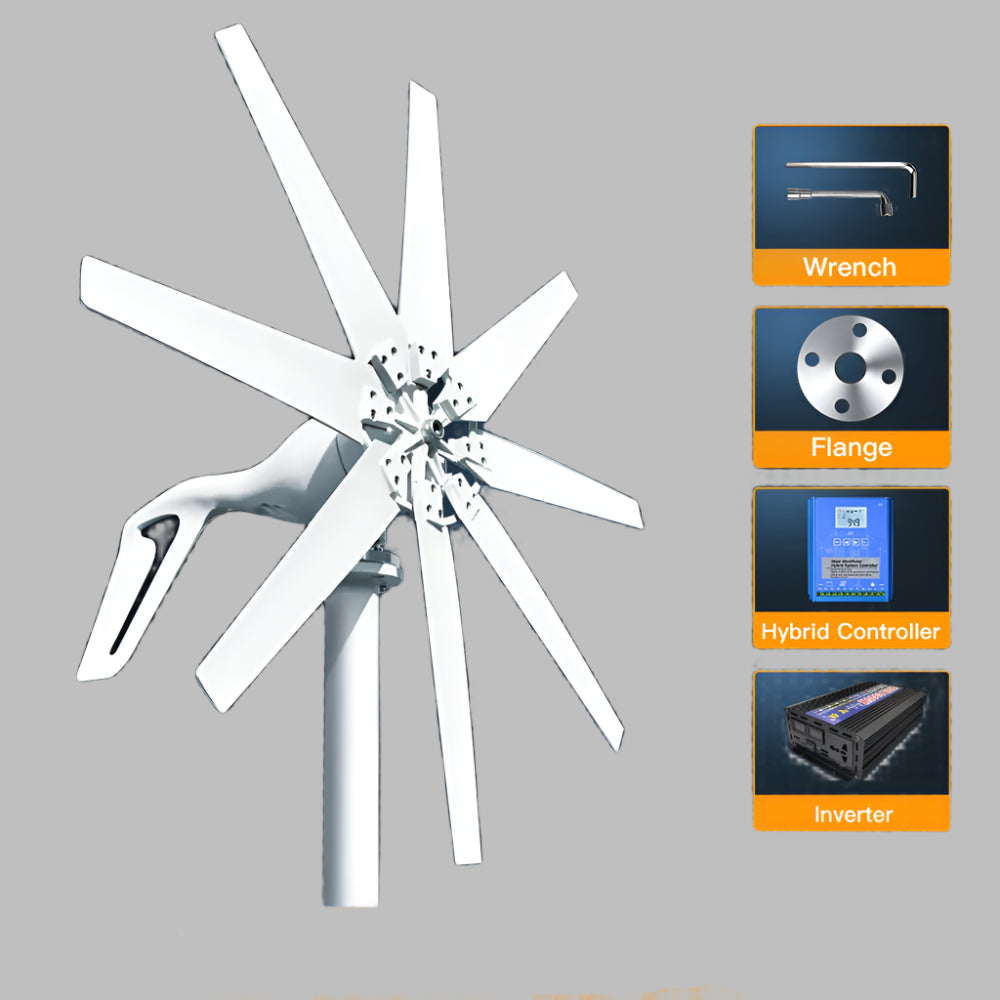 Windturbine – Horizontale Windmolen – Kleine Windgenerator – Duurzame Energie – 1000W Vermogen – Stil En Robuust - 12V - Off-grid systeem