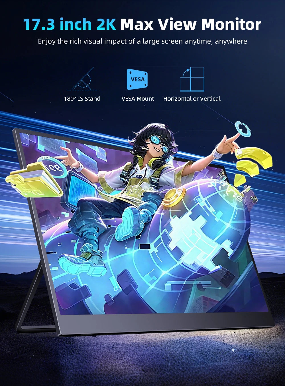 UPERFECT 17.3 Inch 2.5K 144Hz Gaming Portable Monitor 2560x1440P  Second Computer ScreenTravel Display For Laptop HDR With VESA