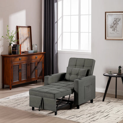 4 in 1 - Slaapbank - Slaapstoel - Logeerbed - Klapstoel - met Verstelbaar Rugleuningkussen - Fauteuil Stoel - voor Appartement - Woonkamer - Linnen - Donkergrijs