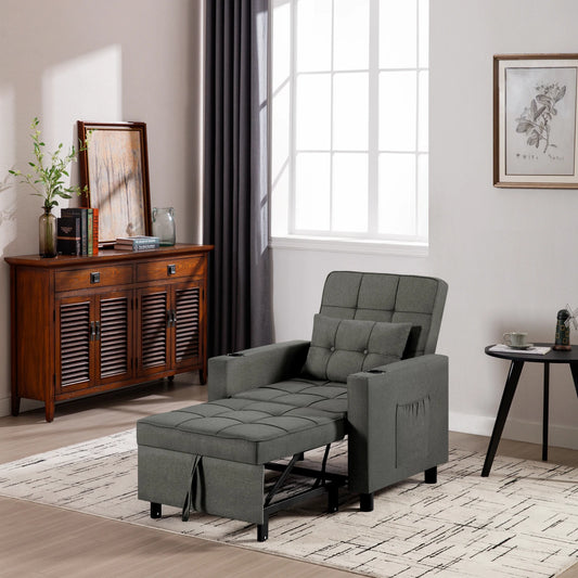 4-in-1 Slaapstoel – Slaapfauteuil – Relaxstoel – Ligstoel – Slaapbank – Verstelbare Rugleuning – Donkergrijs Linnen