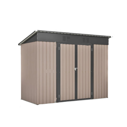Tool Schuur - Tuinhuis - Buitenkast - Gereedschapsschuur - Gereedschapskast - Opbergruimte - 8x4ft - met Metaal Basis - Tuinschuur - voor Buiten - Terras - en Tuinopslag - Bruin