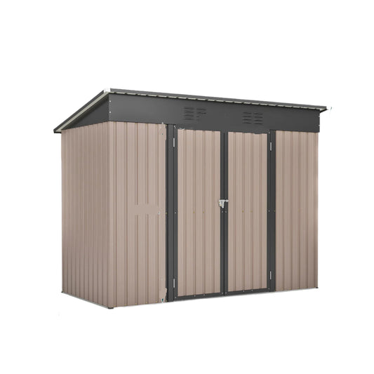 Tool Schuur - Tuinhuis - Buitenkast - Gereedschapsschuur - Gereedschapskast - Opbergruimte - 8x4ft - met Metaal Basis - Tuinschuur - voor Buiten - Terras - en Tuinopslag - Bruin