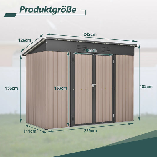 Opbergunit Tuinhuis Berging Tuinkast Tuinberging – 8x4FT – Gegalvaniseerd Staal – Waterdicht & Ventilatie