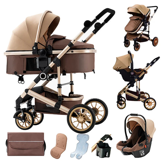 Kinderwagen - Buggy - Baby Kinderwagen 3 in 1 - Luxe Opvouwbare Wandelwagen - Baby Autostoel - Hoog Landschap Babywagen - voor Pasgeborenen - Inclusief Veiligheidszitje - Khaki