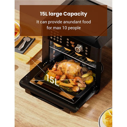 Airfryer oven - Hetelucht Friteuse - Air Fryer - 15L - Grote Inhoud - 12-in-1 - 1700W - App Bediening - 360° Luchtcirculatie - Touch Screen - Turbo Functie