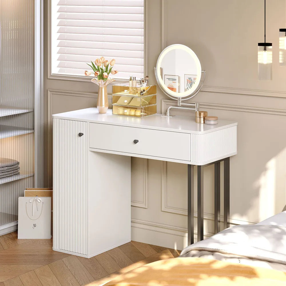 Kaptafel – Make-up tafel – Dressoir – Toaletttafel – Slaapkamermeubel – Verwisselbare zijkanten en poten – Vijf ruime laden 90x40x73,5 cm