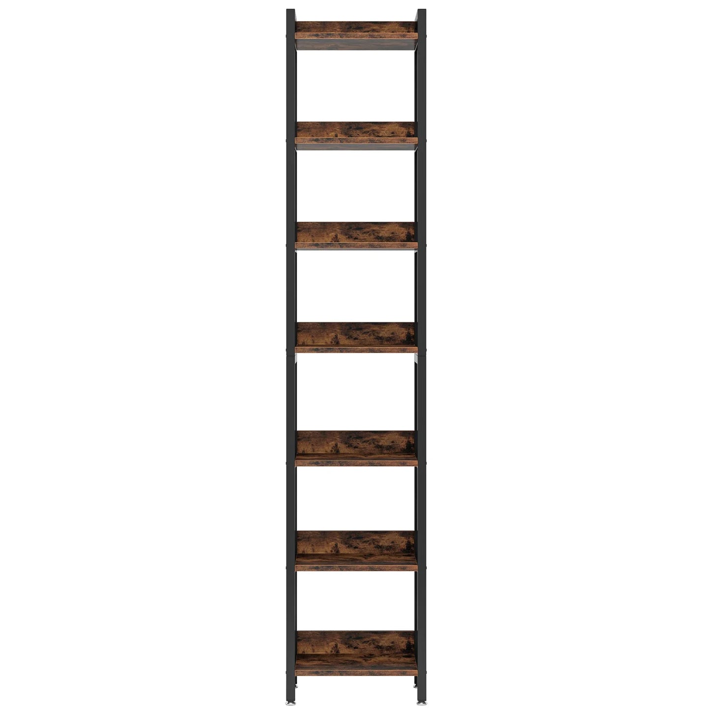 Hoekboekenplank – Smalle Boekenplank – Hoge Kast – Open Planken – 7 Laags – Compact 34 Cm Breed – Stevig Hout Met Metaal - QUORE