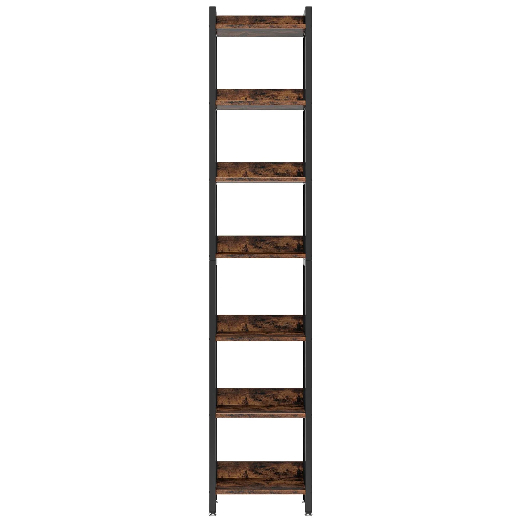 Hoekboekenplank – Smalle Boekenplank – Hoge Kast – Open Planken – 7 Laags – Compact 34 Cm Breed – Stevig Hout Met Metaal - QUORE