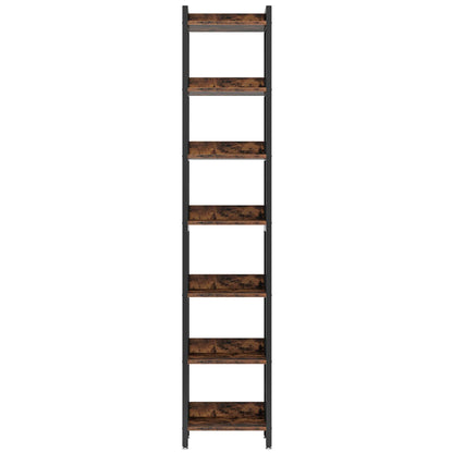 Hoekboekenplank – Smalle Boekenplank – Hoge Kast – Open Planken – 7 Laags – Compact 34 Cm Breed – Stevig Hout Met Metaal - QUORE