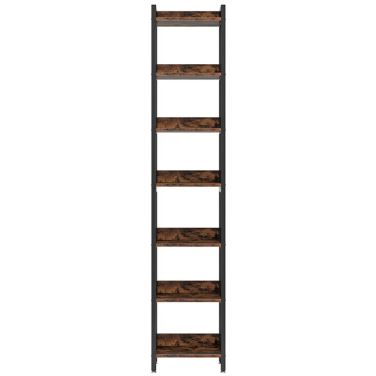 Hoekboekenplank – Smalle Boekenplank – Hoge Kast – Open Planken – 7 Laags – Compact 34 Cm Breed – Stevig Hout Met Metaal - QUORE