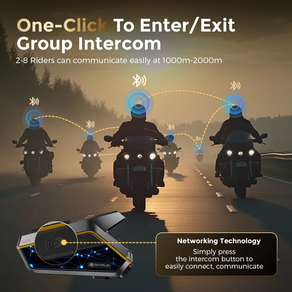 Gearelec - Motorfiets Intercom - Motorhelm - Bluetooth - Headsets - Handsfree - Communicator - Interphone - Voor 2-10 Renners - 1 stuk - QUORE
