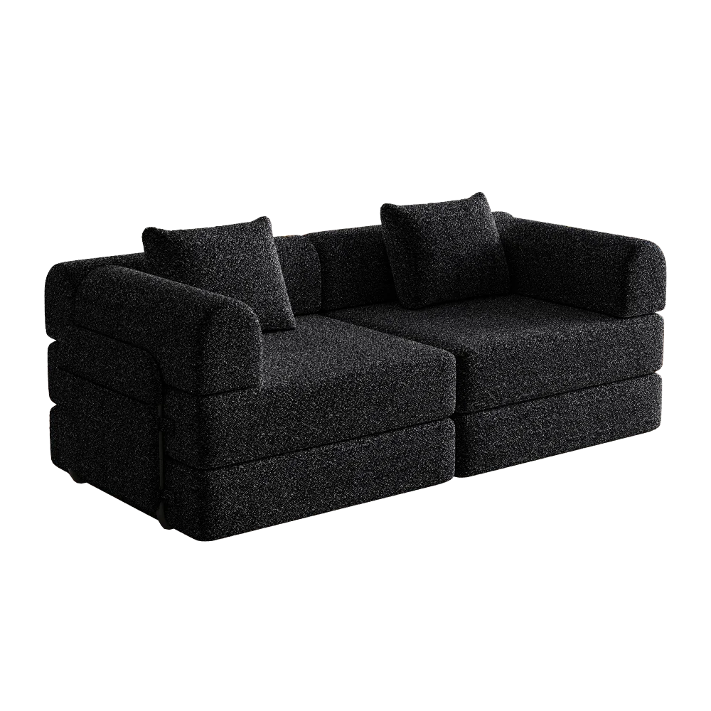2-In-1 Chenille Sofa Bed – Slaapbank – Bedbank – Loungebank – Opklapbare Bank – Met Opbergruimte in Armleuning – Drie Verstelbare Metalen Frames – Zwart - QUORE