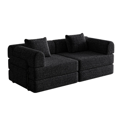 2-In-1 Chenille Sofa Bed – Slaapbank – Bedbank – Loungebank – Opklapbare Bank – Met Opbergruimte in Armleuning – Drie Verstelbare Metalen Frames – Zwart - QUORE