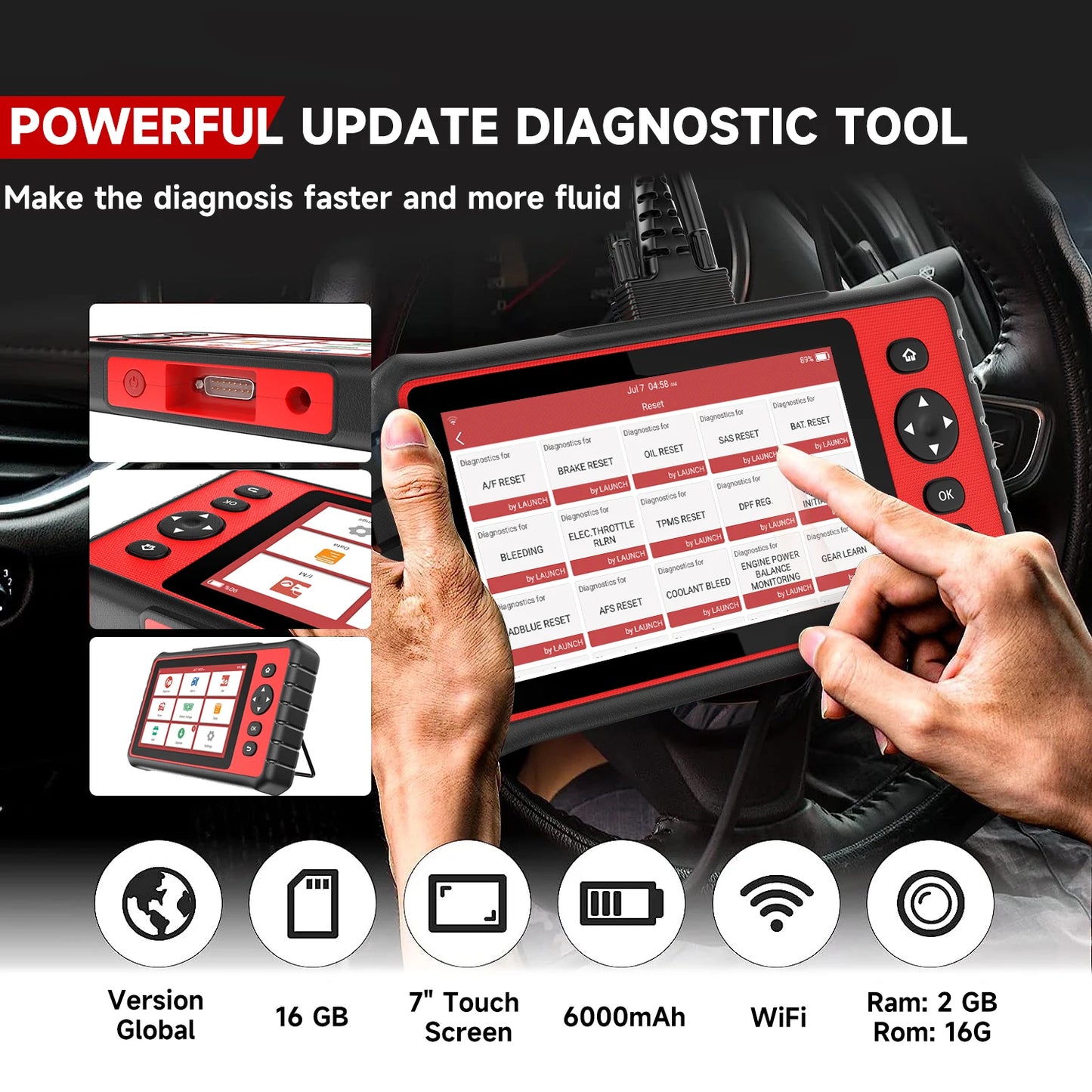 OBD2 Diagnoseapparaat – Auto Diagnosetool – Foutcode Uitlezer – Auto Scanner – 28 Onderhoudsfuncties – 7-Inch Touchscreen