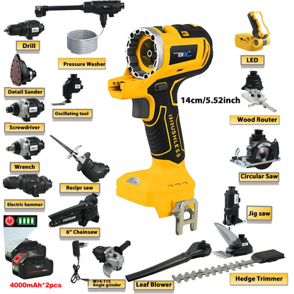 Professional 17-in-1 Brushless Power Tool Kit with 2×18V Lithium Battery Portable tool Case Cordless Power Tool Combo kit W/LED