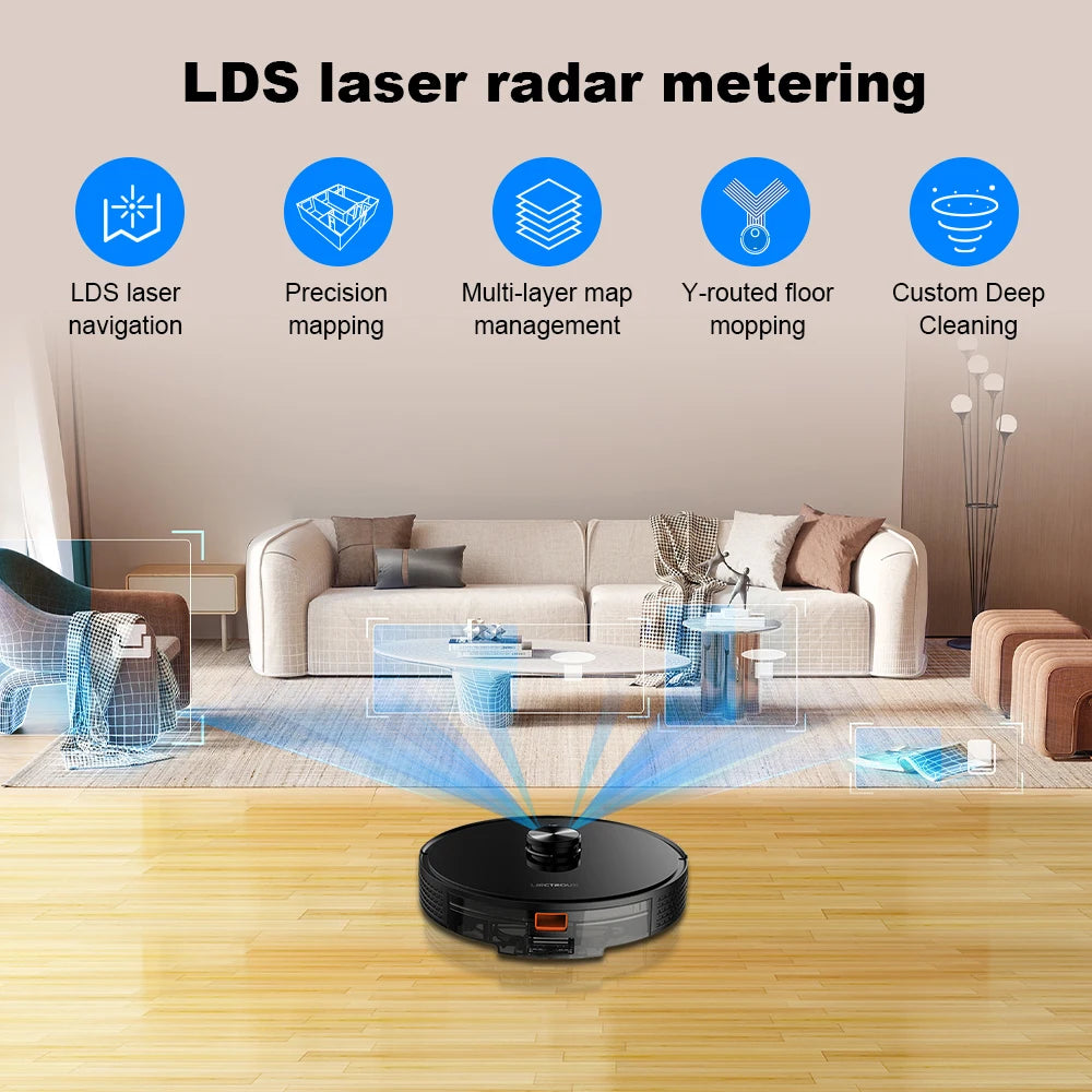 Liectroux X6 LDS Robot Vacuum Cleaner,Laser Lidar Navigation,Wet & Dry Mopping,6500Pa Suction,Multi-Floor Map,Customized Smart H