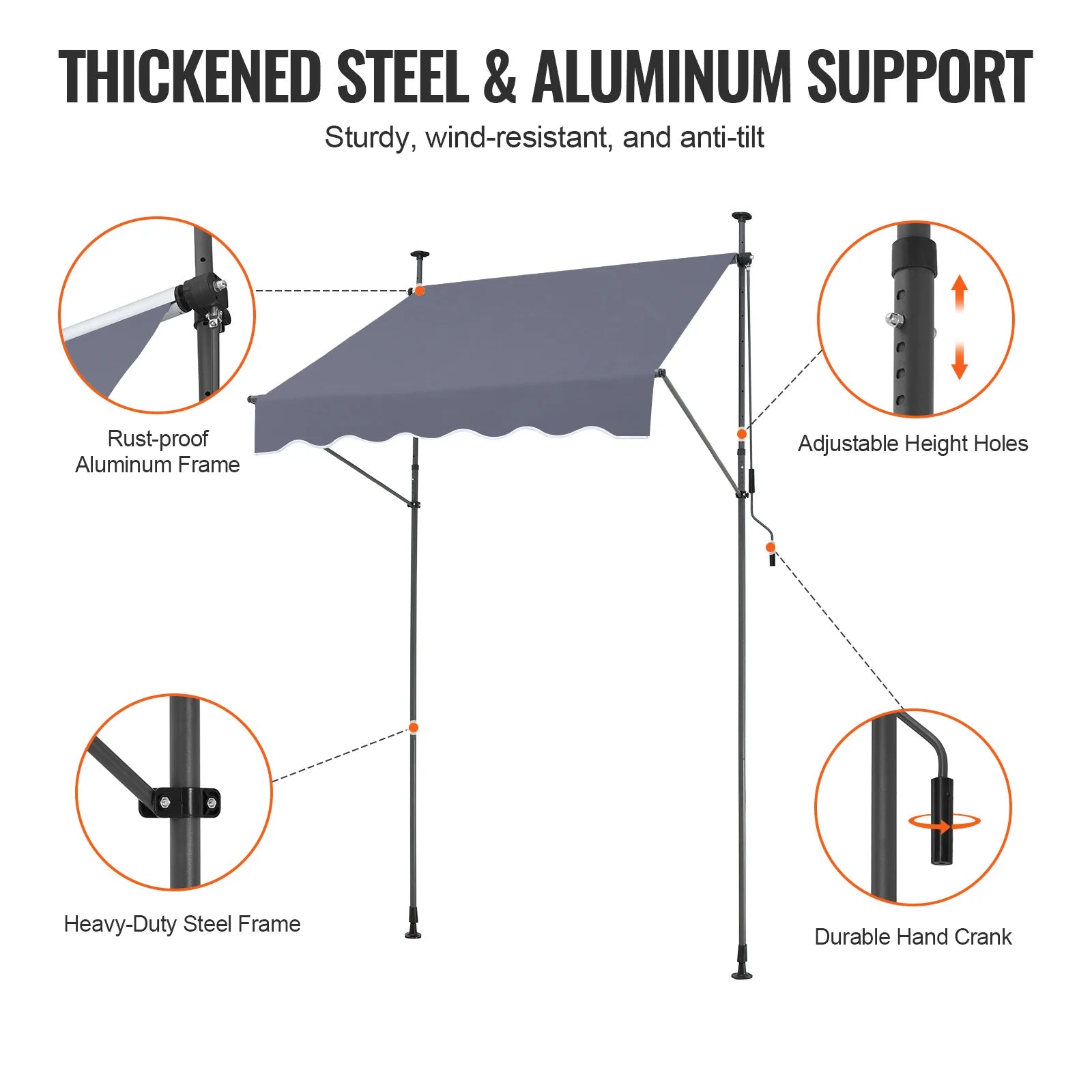 Klemluifel - Balkonluifel - Zonneluifel - Terras-luifel - Waterdicht UV80+ Bescherming - Aluminium Frame - Handzwengel - Buiten - 59x47inch - voor Balkon - Tuin - en Terras - QUORE