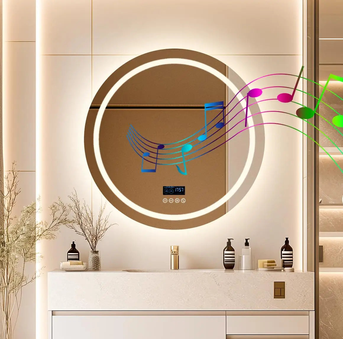 LED Badkamerspiegel – Slimme Spiegel – Anti-Condens Spiegel – Bluetooth Spiegel – Touchbediening – 6000 Lumen – Aluminium Ontwerp - Rond