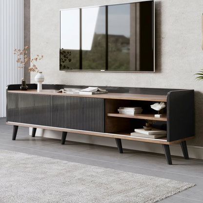 TV-Kast – TV-Meubel – TV-Stand – Mediameubel – Woonkamermeubel – Ruime Opbergruimte Met 2 Laden – Stijlvolle Zwart-Houten Afwerking