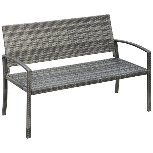 Tuinbank - Wicker Tuinbankje - Loungebank - Balkonset -  Weerbestendige PU Rotan Bank met Stalen Frame, Lichtgewicht en Geschikt voor Jaarlijks Buitengebruik - Dubbelzijdige - Grijs