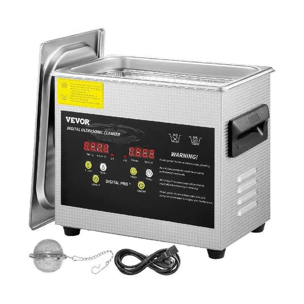 Vevor - Ultrasonic cleaner - Portable - Upgraded - Lave-Dishes - Frequency 40kHz - 220V - Cleaning device for jewelry and glasses - Stainless steel - Capacity 15L - Silver