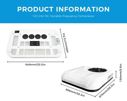 Dak Airco - Dak Airconditioner - Air conditioning - Efficiënte Koeling - met Afstandsbediening - voor RV - Camper Van - Vrachtwagens - Boten - 10000 BTU - 400-1200W - 150-400m³/u - 1-3KW - 24V - Wit