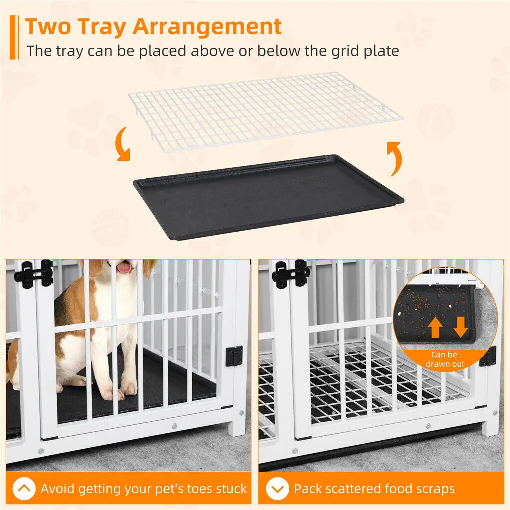 Hondenkennel – Hondenkooi – Hondentuin – Hondenbench – Hondenkooi Met Tafelblad – Wit Met Metalen Frame – Drie Deuren En Uitneembare Onderschaal - QUORE