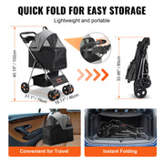 Stroller - Dog stroller - Dog buggy - Dog cart - 35lbs 4 wheels - with brakes Storage basket Cup holder - for cats and dogs Travel accessories