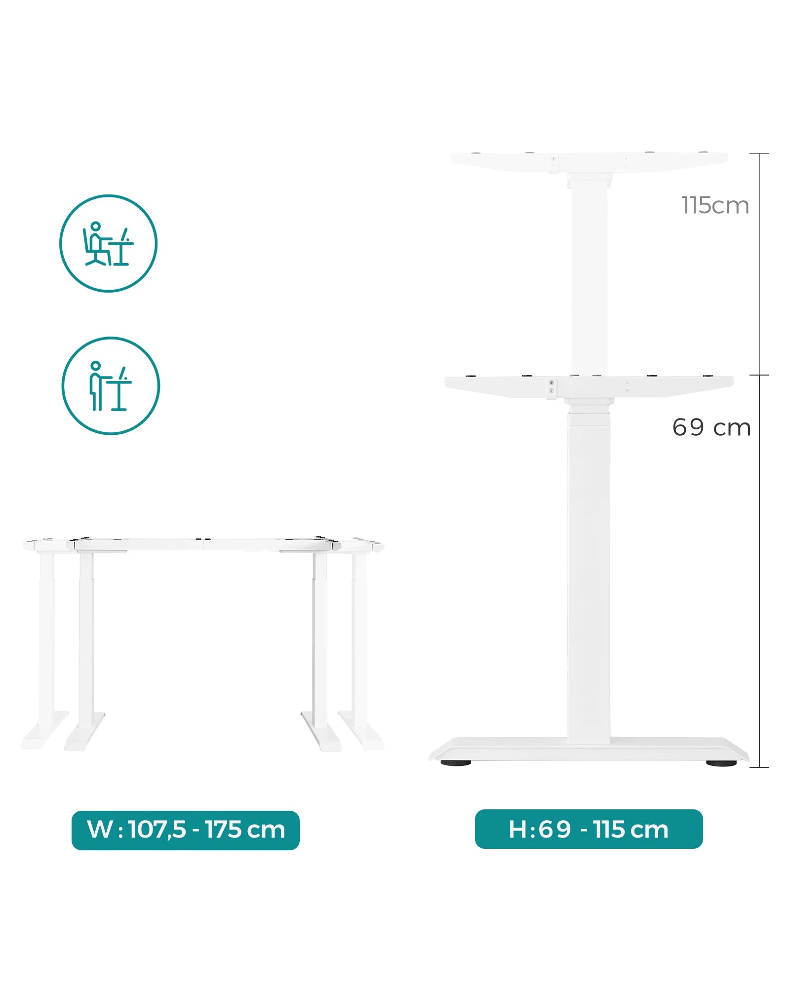 Elektrisch Zit-Sta Bureauframe – Verstelbaar Bureauframe – Hoogte Verstelbaar – Flexibel Werkplek – Stabiel Stalen Frame – Max Draagvermogen 120 Kg – Stil En Snel - QUORE