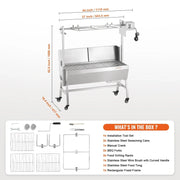Electric BBQ Rotisserie Grill Kit - Grill Rotisserie Kit - 4RPM - Elektrische BBQ met Motor - RVS Automatische Grillset - Zeskantige Spitstang - Roestvrijstalen - 35inch met bord - BBQ heel Lamsvlees & Geit - Zilver