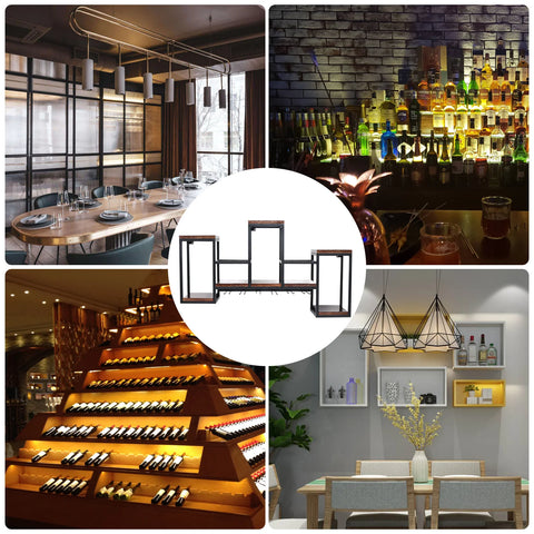 Vintage Wandgemonteerde Wijnrek - Houten & Metalen Opslagrek voor Keuken, Restaurant & Bar
