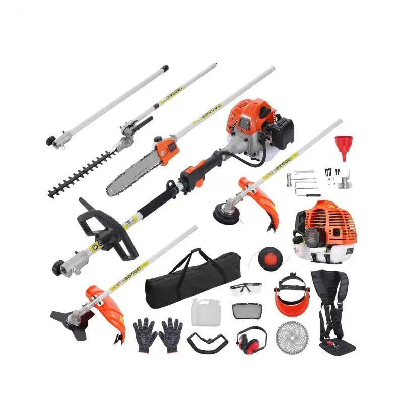 6-In-1 Heggenschaar - Gas - Snoerloos - Heggenschaar - Onkruidvreter Snaar Trimmer - Bosmaaier - Kantenstok - Kettingzaag - voor Tuin - Buiten - Gazon - Achtertuin - 52 cc - 1.15L Brandstoftankcapaciteit - Oranje