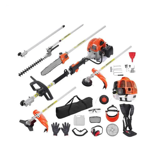 6-In-1 Heggenschaar - Gas - Snoerloos - Heggenschaar - Onkruidvreter Snaar Trimmer - Bosmaaier - Kantenstok - Kettingzaag - voor Tuin - Buiten - Gazon - Achtertuin - 52 cc - 1.15L Brandstoftankcapaciteit - Oranje