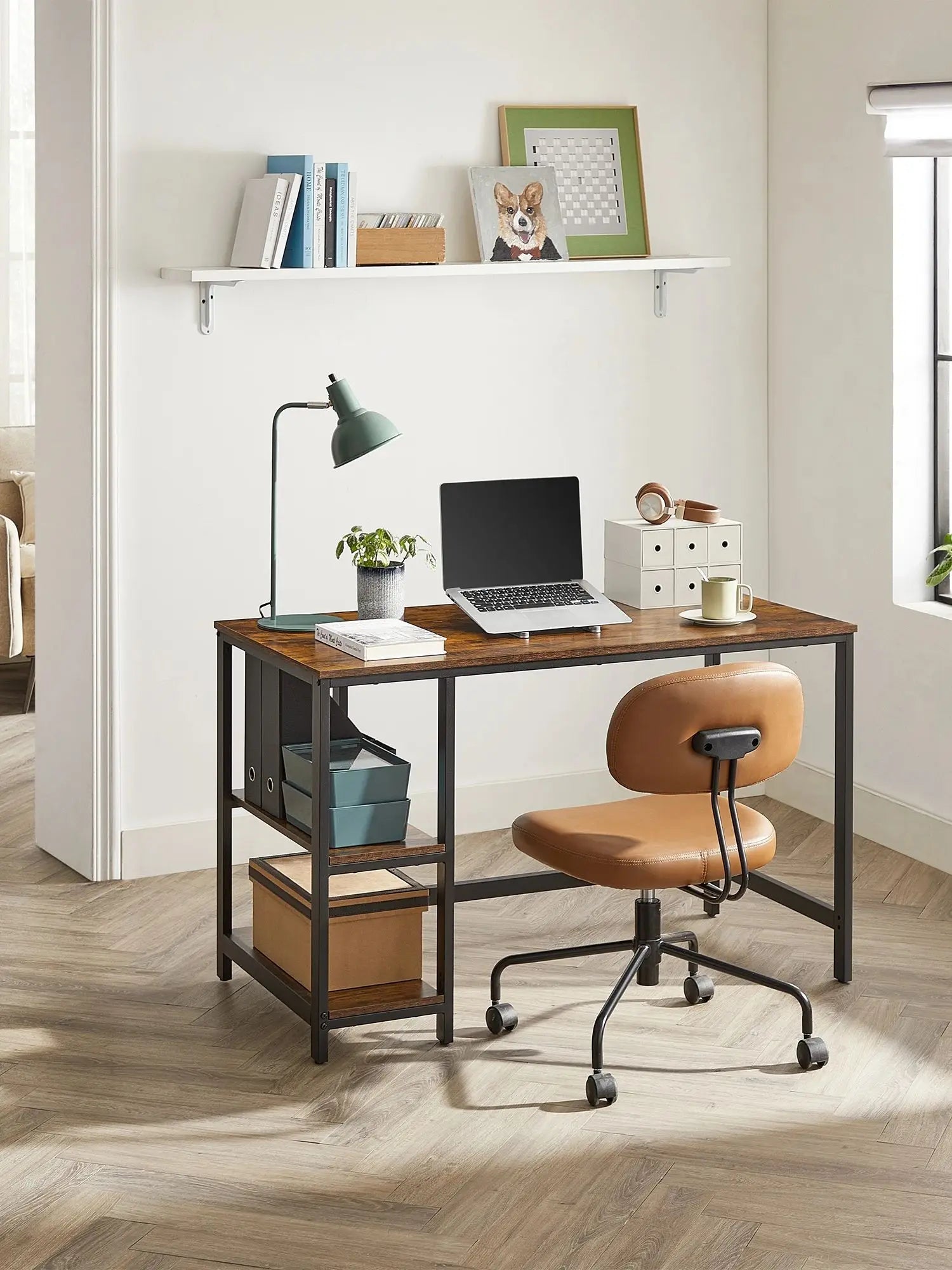 Tafel - Gaming Desk - Gaming Tafel - Computertafel - Computer bureau - 120x60x75 cm – Robuust Tafelblad – Stalen Frame – Rustiek Bruin/Zwart - QUORE