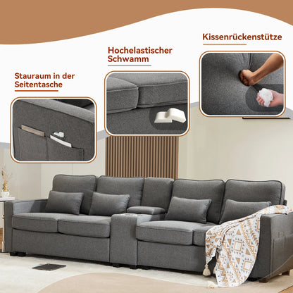 Bank – Sofa – Zitsalon – Zitmeubel – 4-5 Persoons – Ademend Linnen – Ingebouwde USB-Poort - QUORE