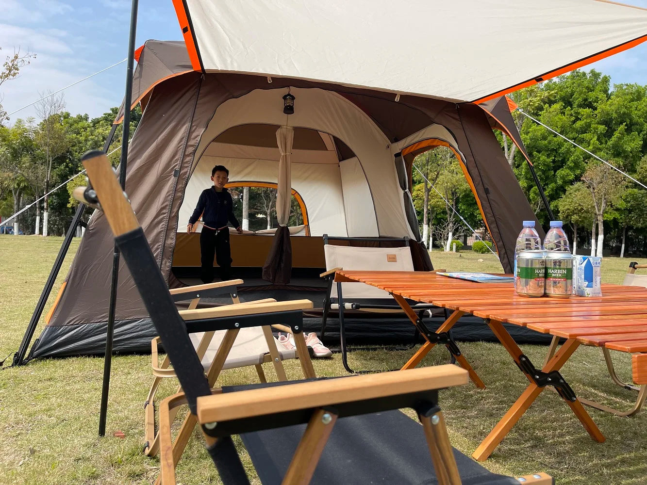 Tent – Kampeertent – Familie Tent – Groepstent – Waterdicht Polyester – Aluminium Frame – 4-6 Personen - 330x210x185cm - Groen