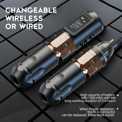 Ambition - MARS-U- Tattoo Machine - Tattoo pen - Tattoo Set - Complete set voor beginners & gevorderden - Tattoo Machine Pen - Verstelbare slag 2-4 mm - 1800mAh - 12V - 10500RPM - Goud - QUORE