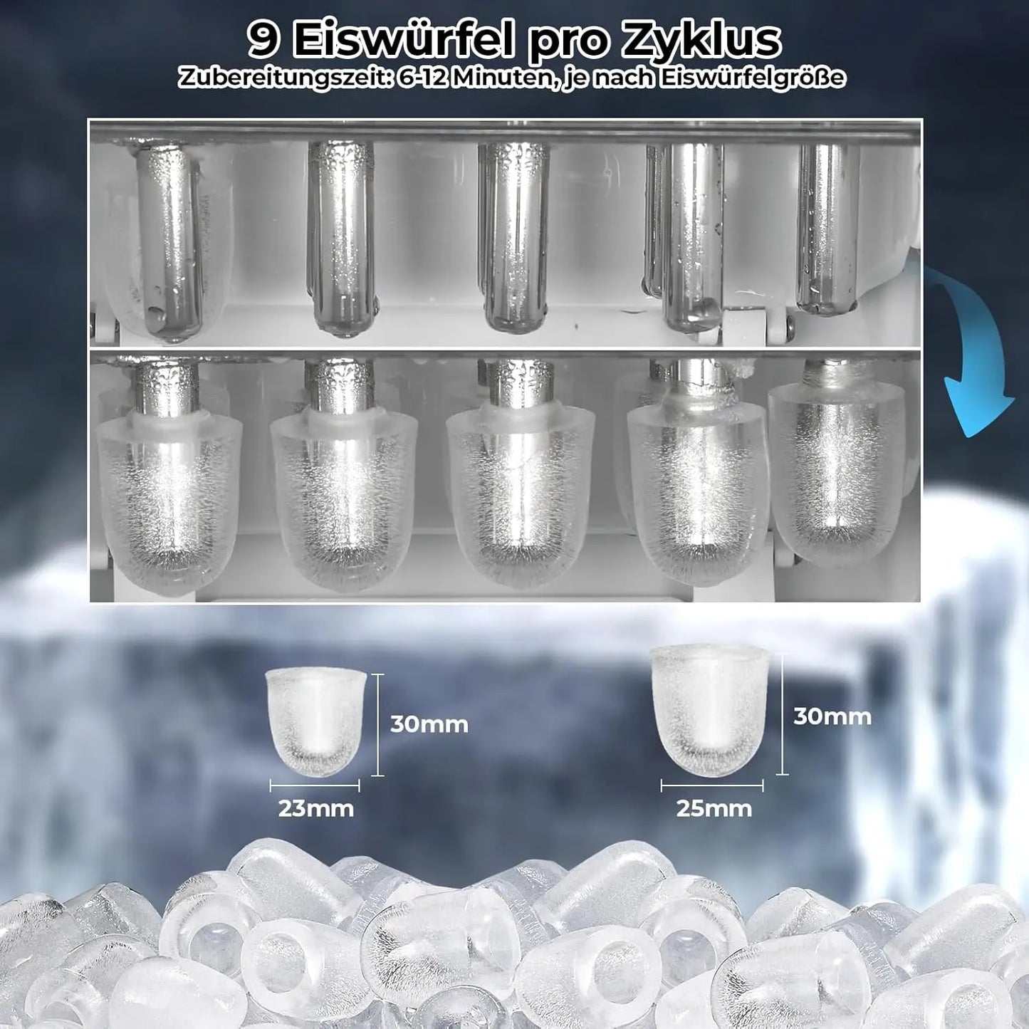 Ijsblokjesmachine - Elektrische Ijsblokjesmachine - Ijsmaker - Ijsmachine - 9 Kubussen elke 6-12min - Zelfreinigend - 1.2L - 55 dB - 220-240V - 50Hz - 10-43℃ - RVS - 29.4 x 23.7 x 29cm - Zilver