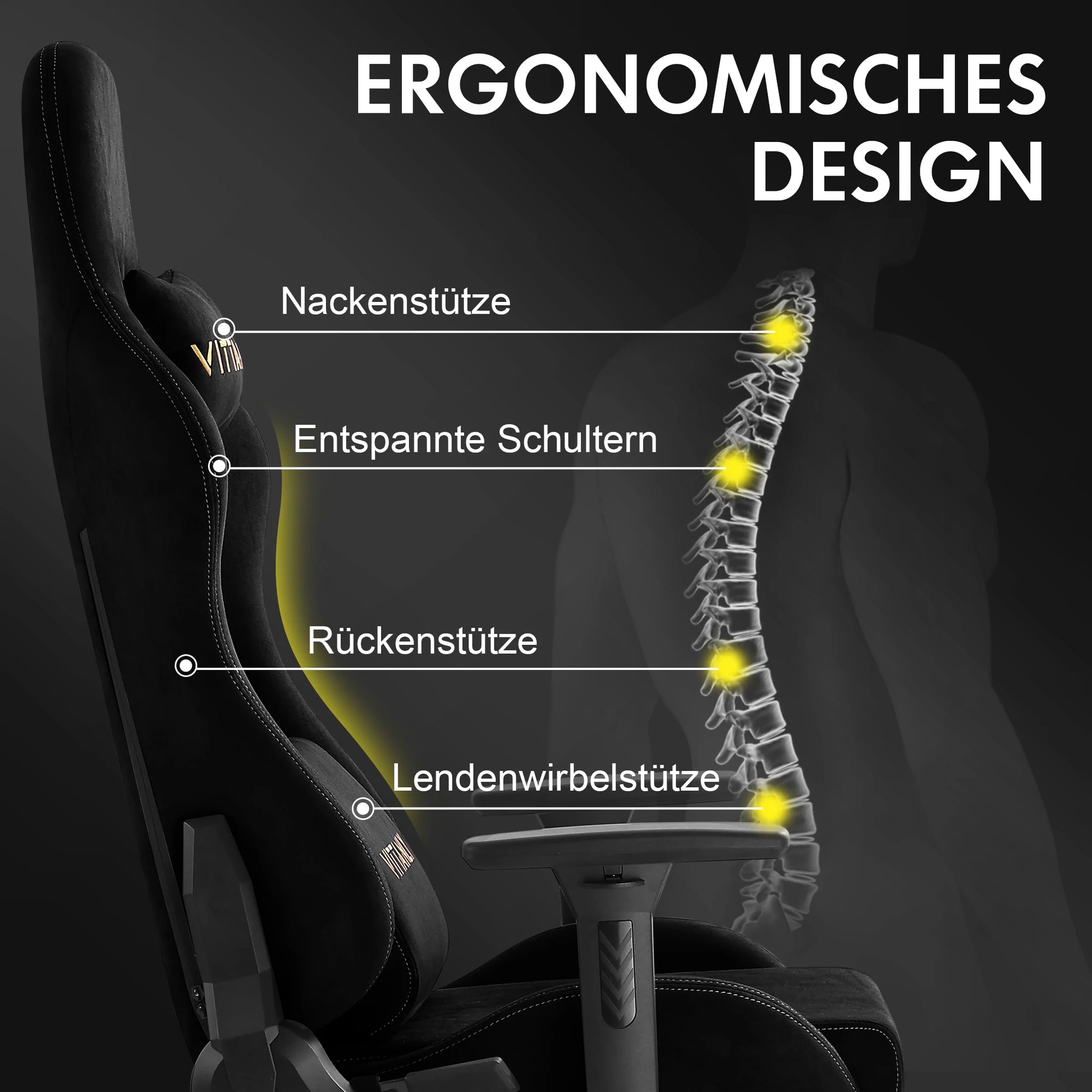 Ergonomische Bureaustoel – Gamingstoel – Kantoorstoel – Werkstoel – Relaxstoel – Ademend Faux Suède – 3D Verstelbare Armleuningen - QUORE