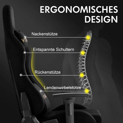 Ergonomische Bureaustoel – Gamingstoel – Kantoorstoel – Werkstoel – Relaxstoel – Ademend Faux Suède – 3D Verstelbare Armleuningen - QUORE