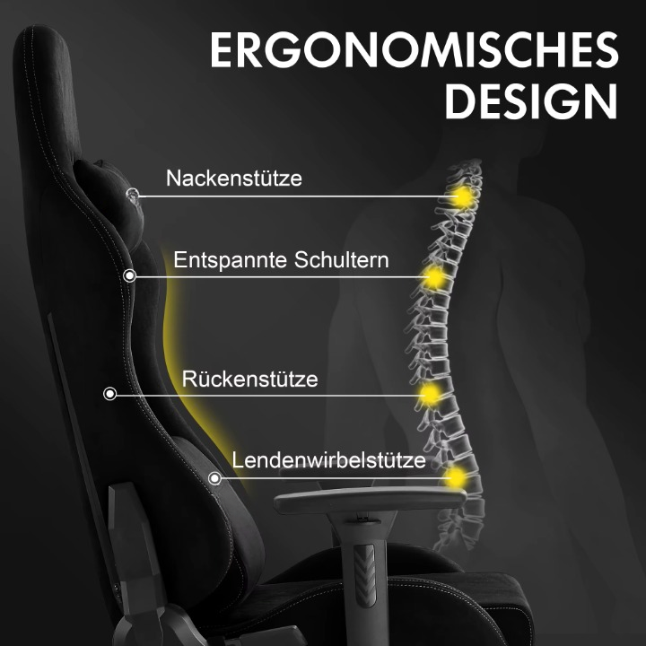 Gaming Stoel - Bureaustoel - Swivel Stoel - met Voetsteun - Verstelbare - Rugleuning - Lendenkussen - Ergonomische - Draaibare - 89 x 59 x 32.5 cm - Zwart