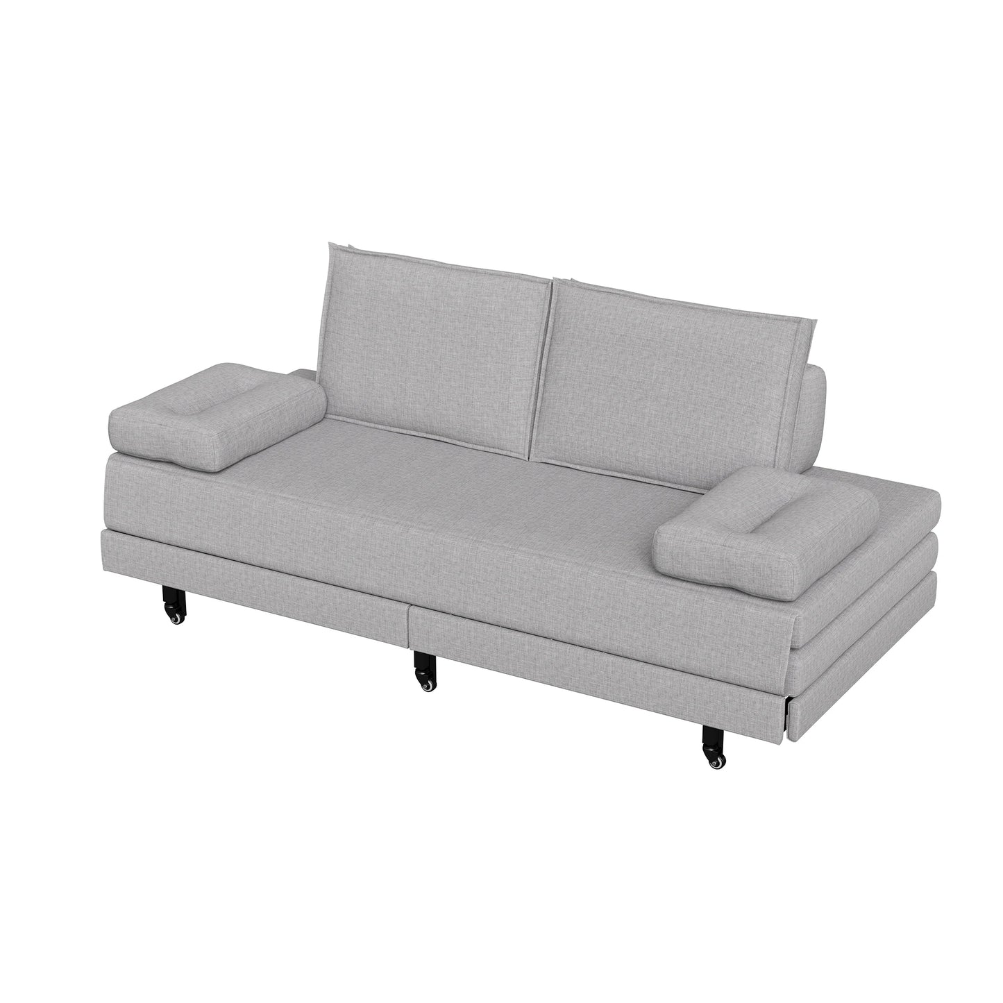 2-Zits Slaapbank – Slaapsofa – Bedbank – Sleeperbank – Bankbed – Grijs Linnen – Uittrekbaar 180x200 cm – Met Houten Lattenbodem & Wieltjes